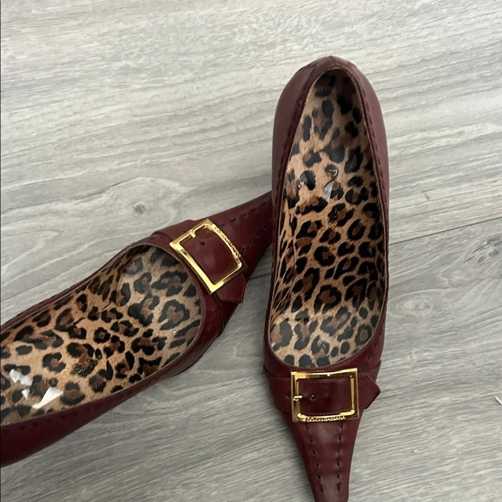 Dolce & Gabbana Vintage Brown Burgundy Women's Pointy Shoes with Gold Buckle